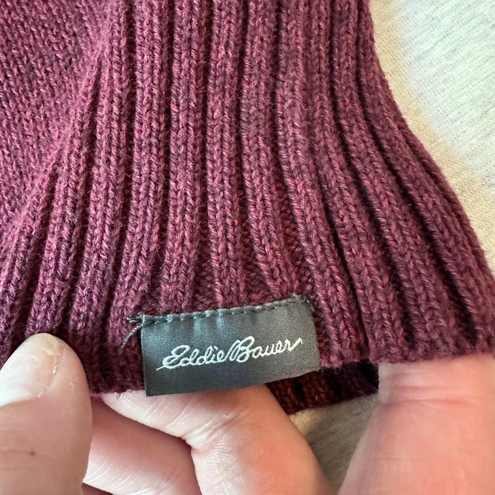 Eddie Bauer Mens‎ Large Burgundy Maroon 100% Cotton Crewneck Knit Sweater L